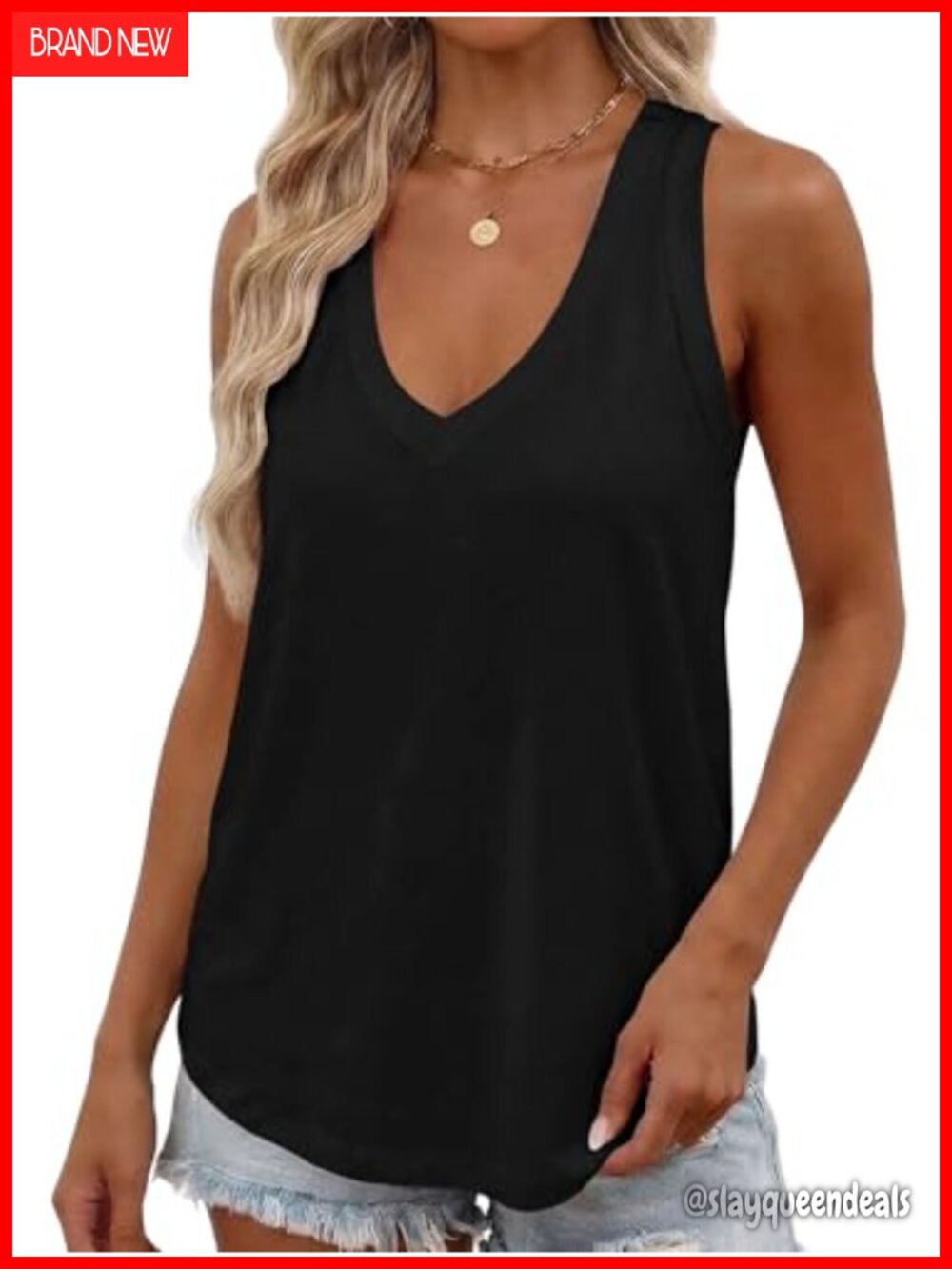 Women's Deep V Neck Sleeveless Tank Top Loose Fit Flowy Summer Shirt